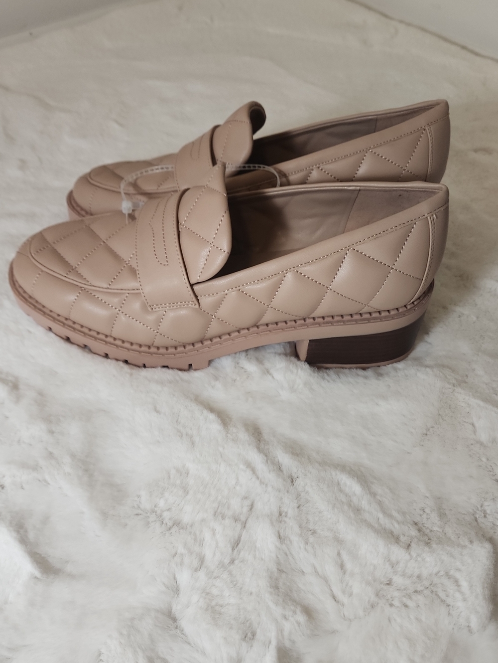 Marc Fisher Women's Dantea Lug-Sole Quilted Heeled Loafers Nude Size 8.5 NWOT